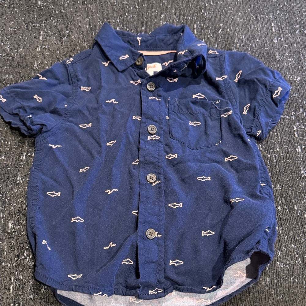 Cat & Jack Dark Blue Kids Button Down Shirt with Shark Pattern